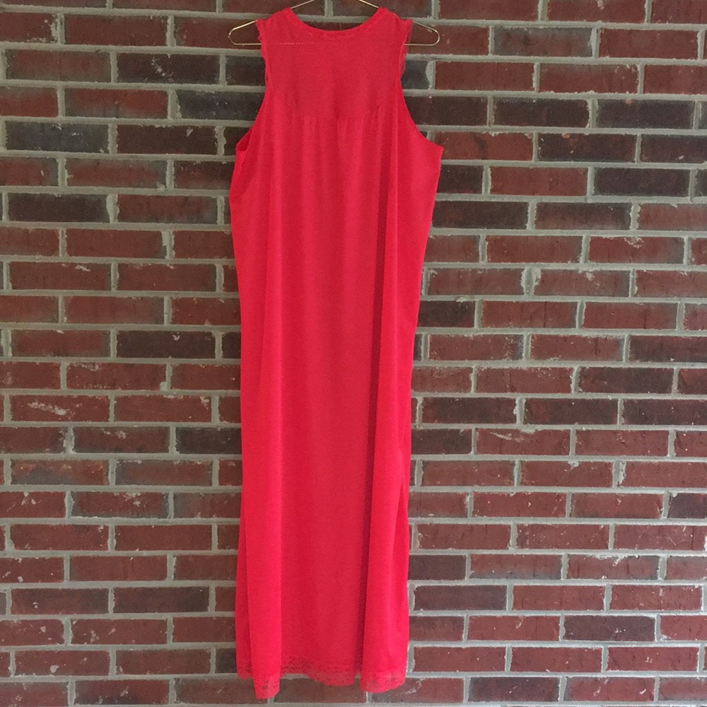 Vintage Red Long Nightgown Satin Lace Nighty